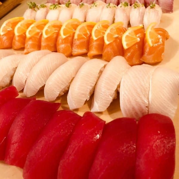 Fresh nigiri assortment with tuna, salmon, yellowtail, and white fish
