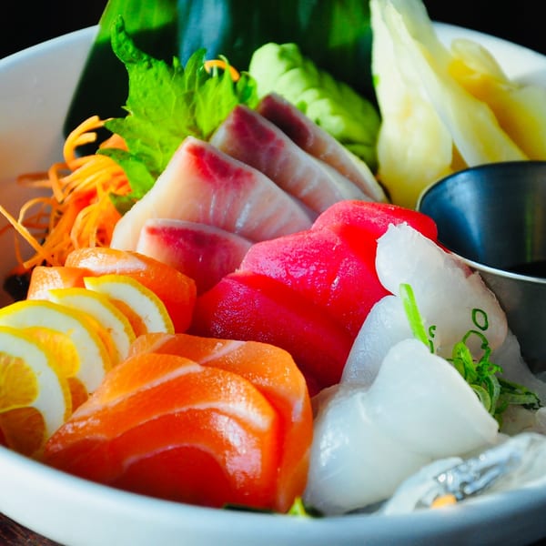 Assorted sashimi bowl over ice