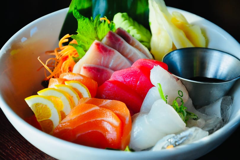 Assorted sashimi bowl over ice