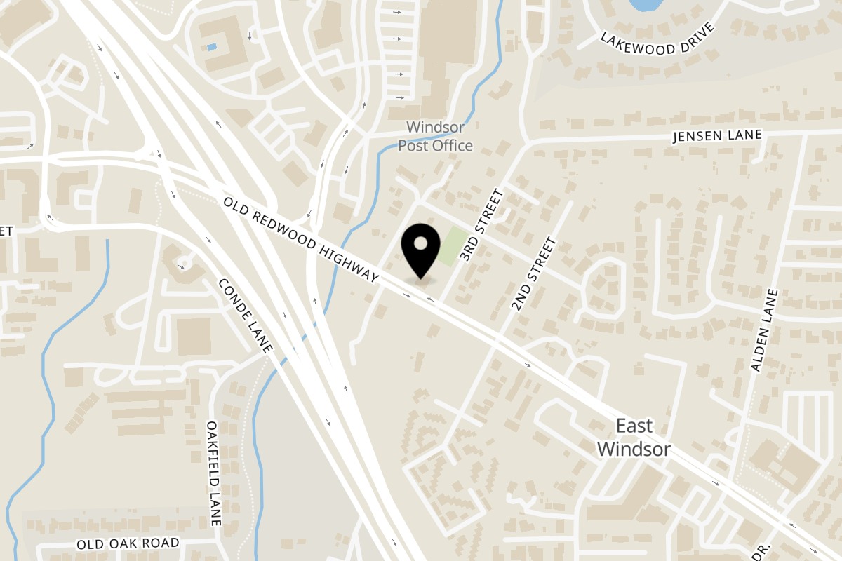 Map showing the location of Umé Japanese Bistro on 8710 Old Redwood Hwy in Windsor